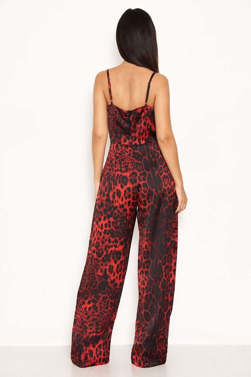 Red Leopard Print Jumpsuit