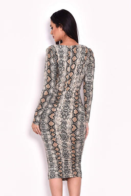 Ruched Snakeskin Slinky Wrap Dress