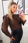 Rust Animal Print Pleated Sleeve Top