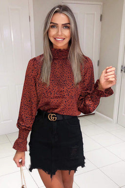 Rust Spotty High Neck Elasticated Top