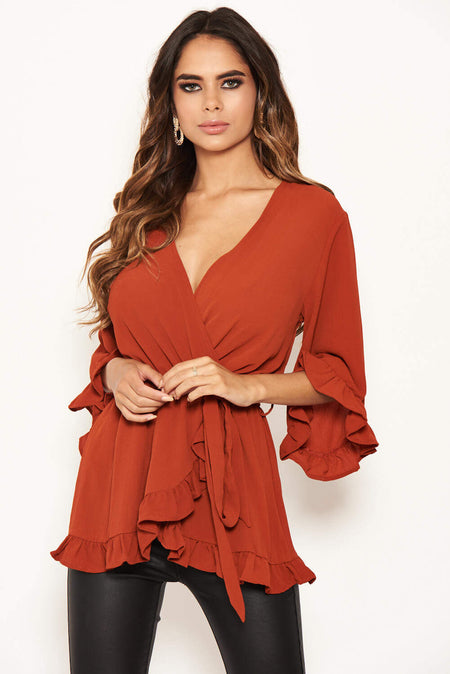Rust Wrap Frill Top