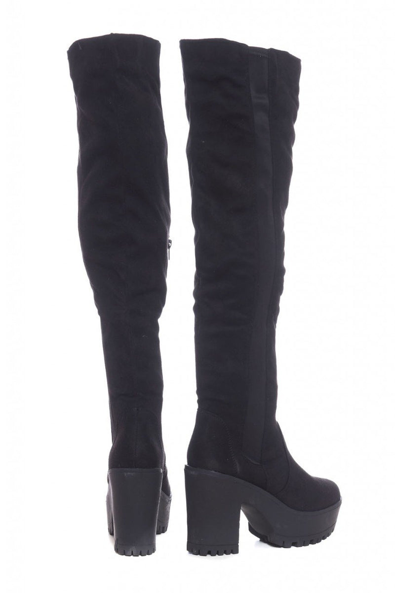 Elastic Detail Knee High Boots