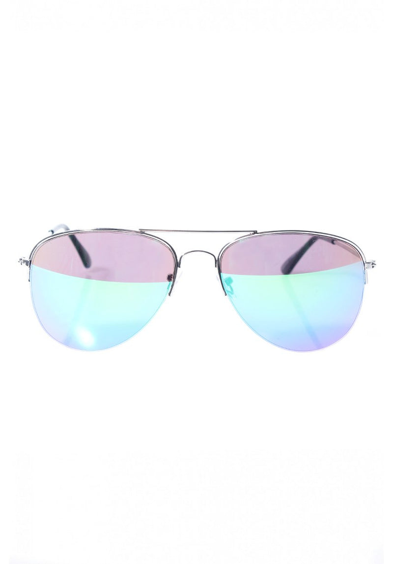 Silver Framed Aviator Sunglasses with Blue Mirrored Lenses