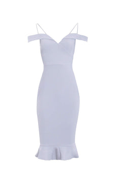 Silver Off The Shoulder Fishtail Dress