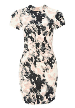 Printed Short Sleeve Bodycon Mini Dress