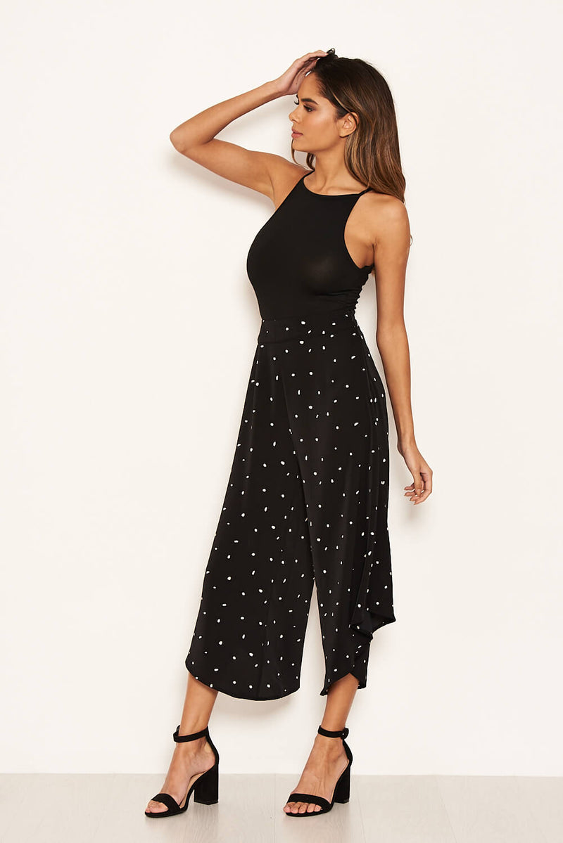 Black Polka Dot Culotte Flared Trousers