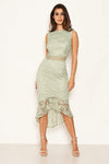 Sage Fishtail Hem Lace Midi Dress