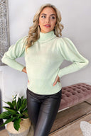 Sage Puff Sleeve Roll Neck Jumper