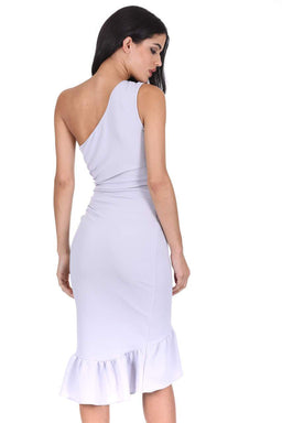 Silver Asymmetric Side Ruched Dress