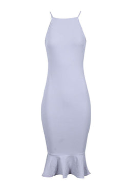 Silver Bodycon Midi Dress With Frill Hem