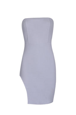 Silver Bandeau Thigh Split Dress