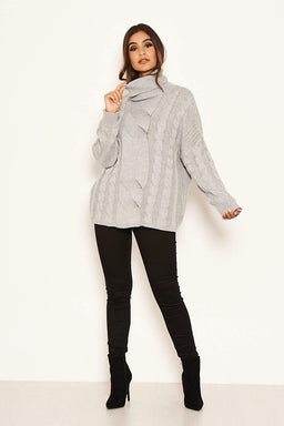 Silver Cable Knit Oversized Jumper