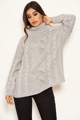 Silver Cable Knit Oversized Jumper