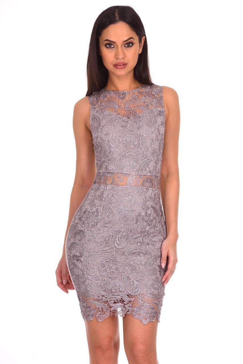 Silver Crochet Embroidered Mini Dress