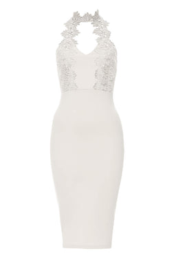 Silver Halterneck Choker Dress With Lace Detail