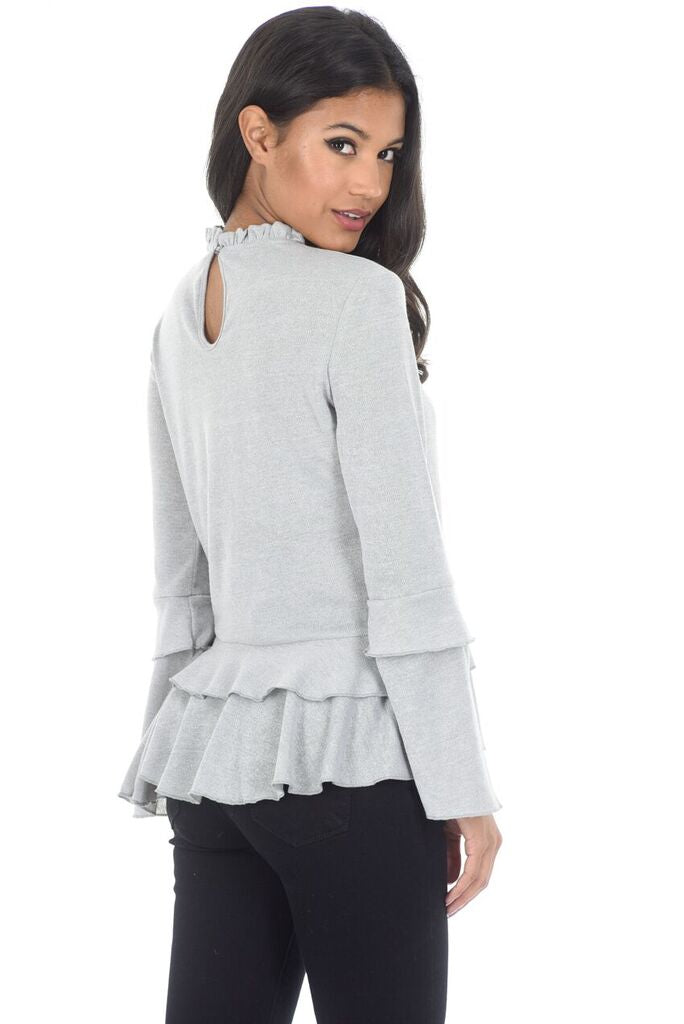 Silver High Neck Bell Sleeve Top