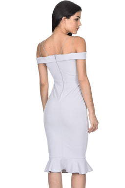 Silver Off The Shoulder Fishtail Dress