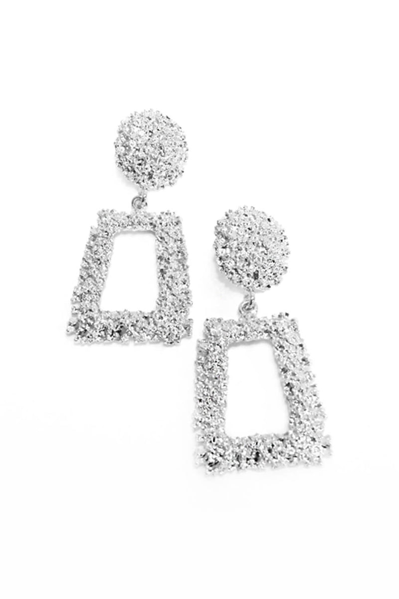 Silver Square Textured Statement Earrings
