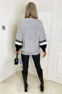 Silver Striped Sleeve Knitted Jumper