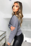 Silver Volume Sleeve Knitted Jumper
