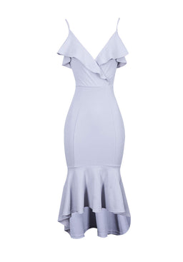 Silver Wrap Fishtail Midi Dress