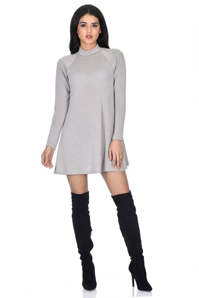 Silver Knitted Mini Swing Dress