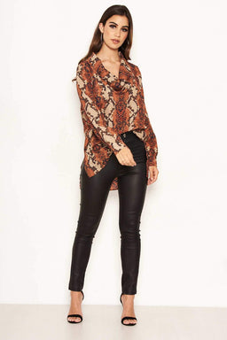 Snake Print Cowl Neck Top