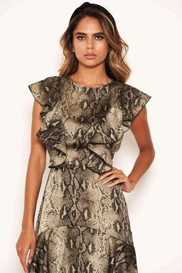 Snake Print Frill Detail Dress