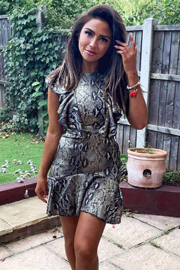 Snake Print Frill Detail Dress