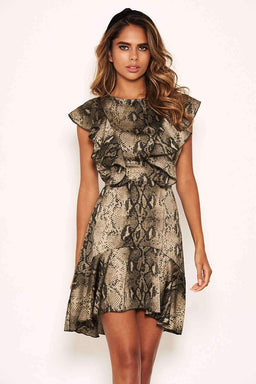 Snake Print Frill Detail Dress