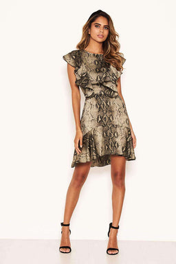 Snake Print Frill Detail Dress