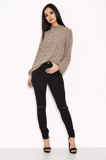 Spotty High Neck Frill Top