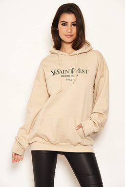 Stone Slogan Printed Hoody