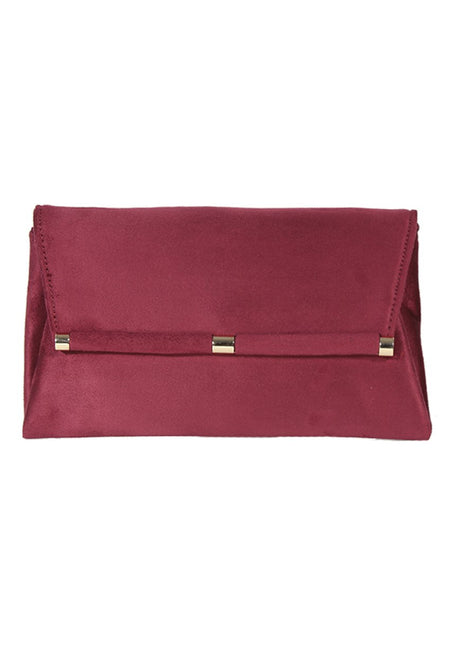 Suede Burgundy Clutch with Gold Detail