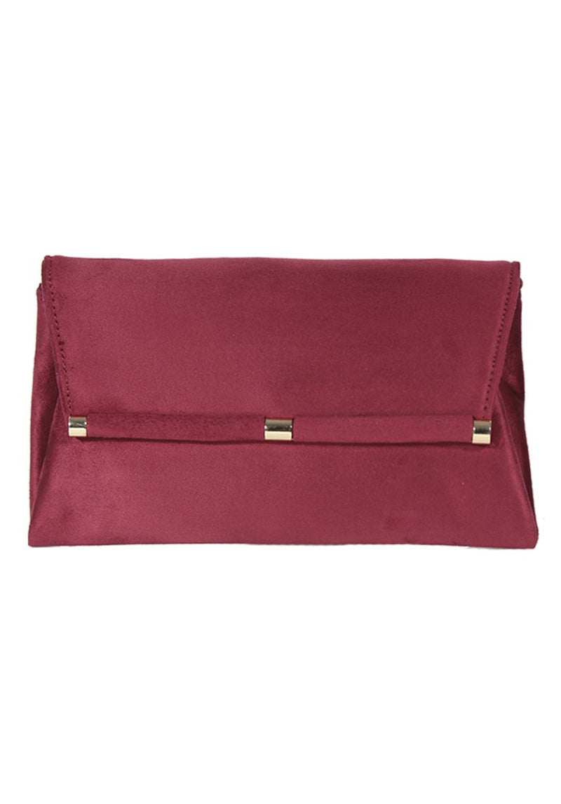 Suede Burgundy Clutch with Gold Detail
