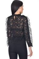 Black High Neck Lace Ruffle Detail Top