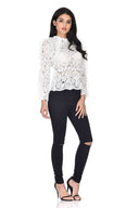 Cream High Neck Lace Ruffle Detail Top
