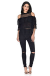 Black Frill Detail Sheer Top