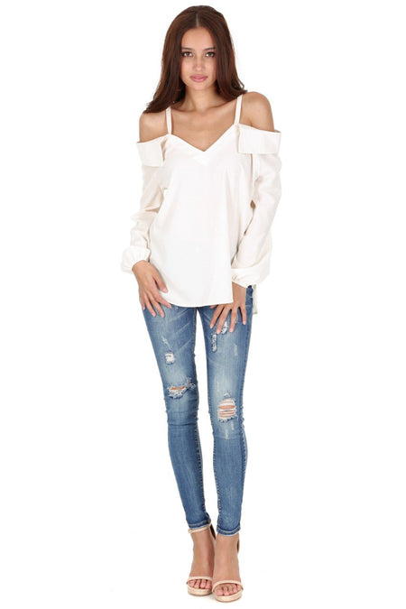 Cream Cold Shoulder Top