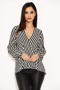 Striped Wrap Front Top