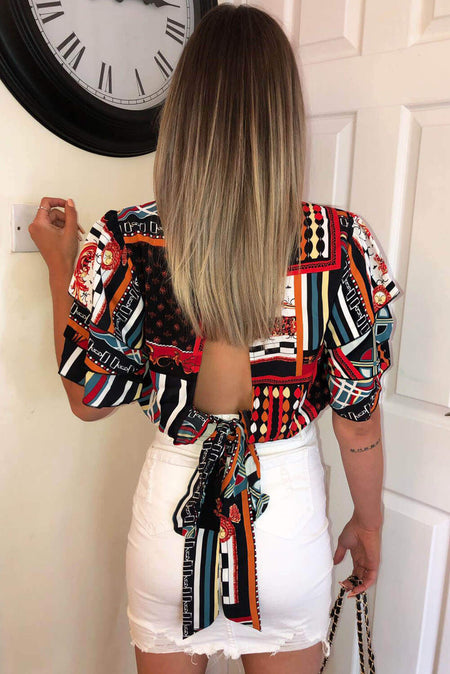 Open Back Elasticated Multi Print Top