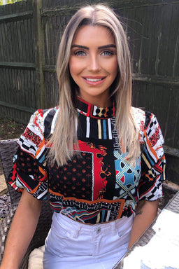 Open Back Elasticated Multi Print Top