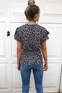 Navy Floral Wrap Top