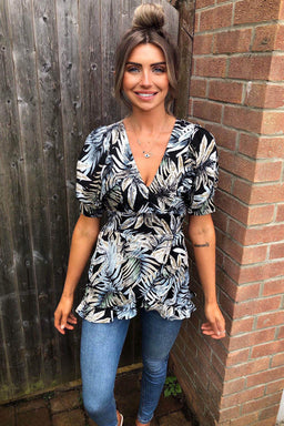 Black Tropical Wrap Top