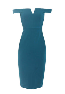 Teal Bardot Bodycon Dress