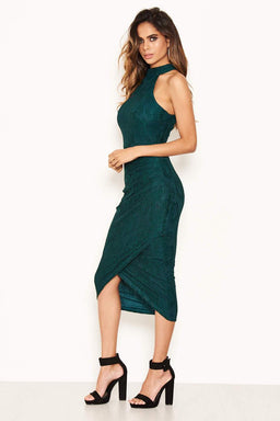 Teal Lace Wrap Dress