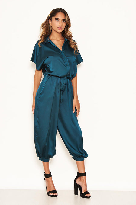 Teal Button Up Jumpsuit
