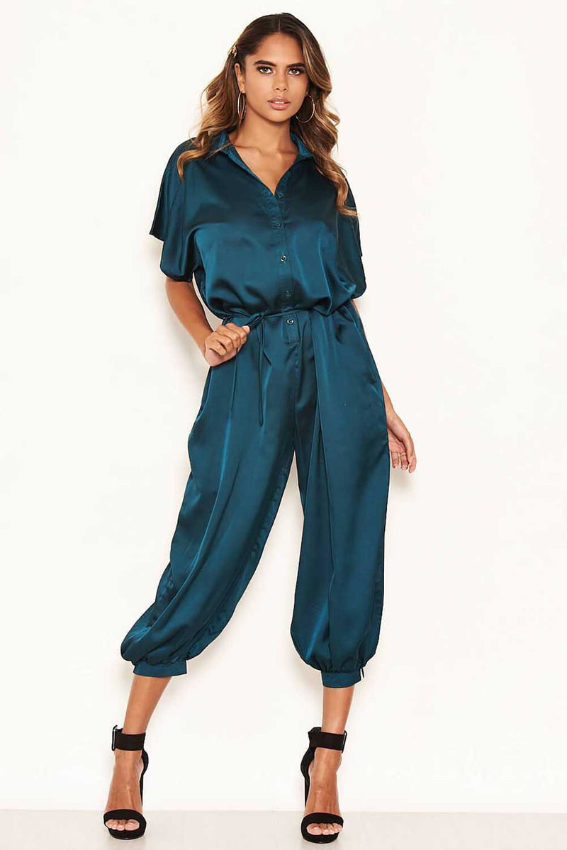 Teal Button Up Jumpsuit