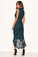 Teal Fishtail Hem Lace Midi Dress