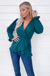 Teal Frill Wrap Top